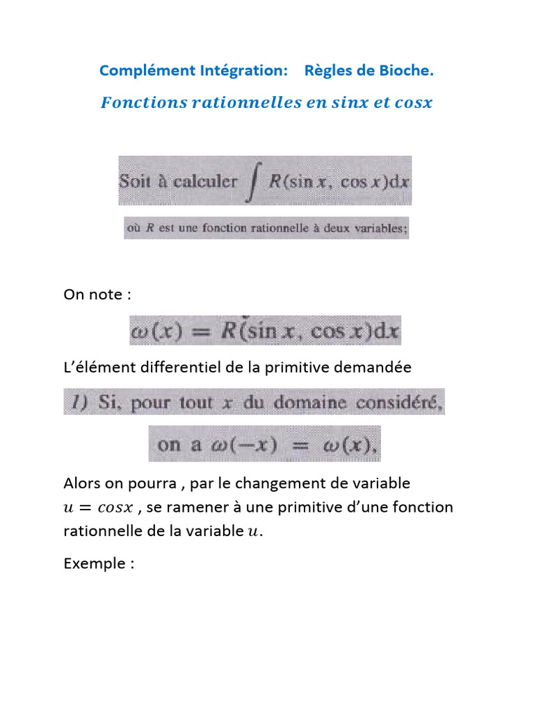 Règles de Bioche en Intégration | PDF | Intégral | Fonctionnalités et ...