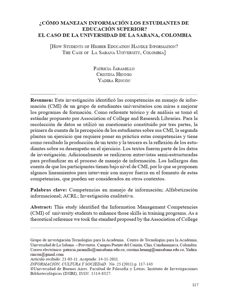 Cómo Manejan Información Los Estudiantes de Educación Superior | PDF ...