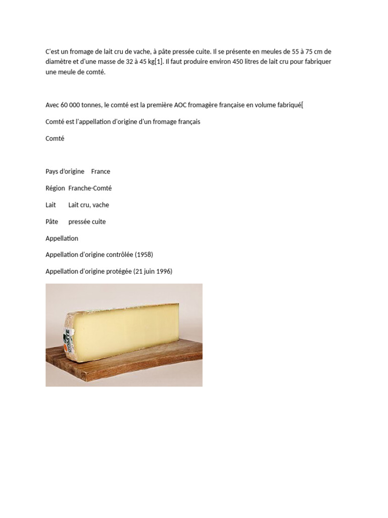 Origine et caractéristiques du fromage Comté | PDF