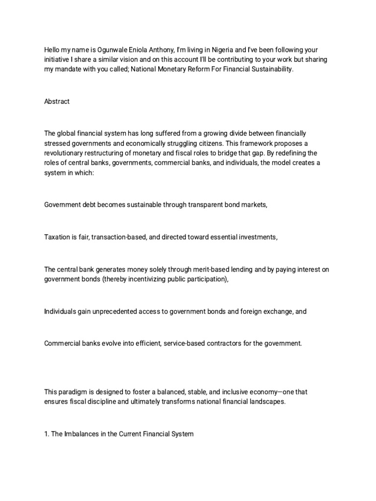 National Monetary Reform for Sustainability | PDF | Central Banks ...
