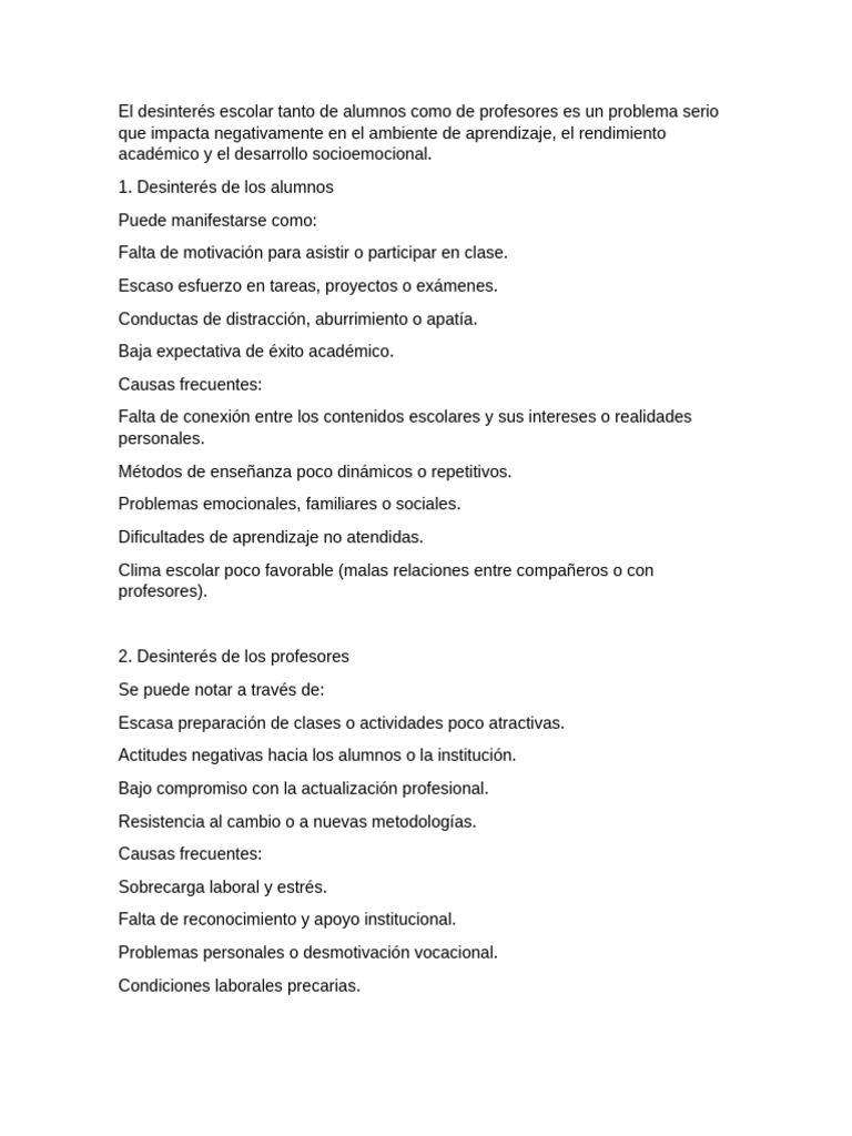 Desinterés escolar: causas y consecuencias | PDF | Enseñando | Las ...