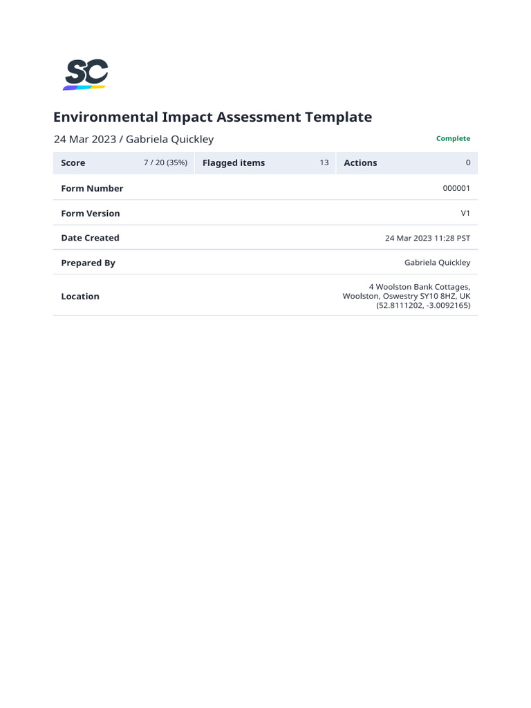 Environmental Impact Assessment Template Sample Report | PDF | Water ...