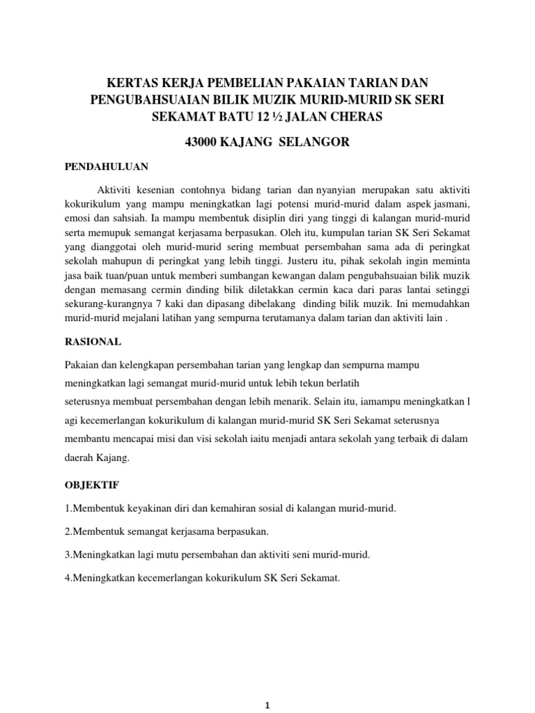 Kertas Kerja Pembelian Pakaian Tarian Dan Pengubahsuaian Bilik Muzik Murid Pdf
