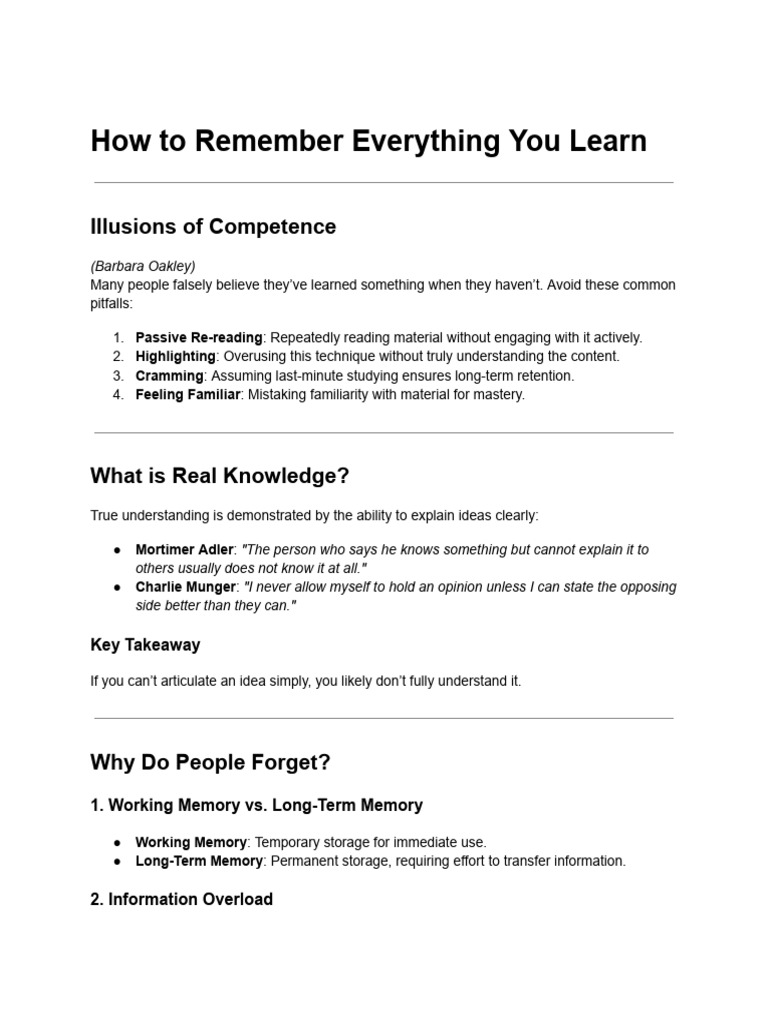 How To Remember Everything You Read - Notes | PDF | Memory | Recall ...