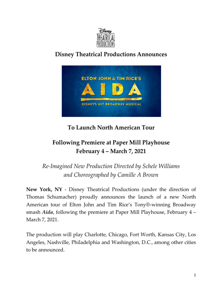 Aida TourAnnouncementRelease | PDF | Broadway Theatre | Theatre