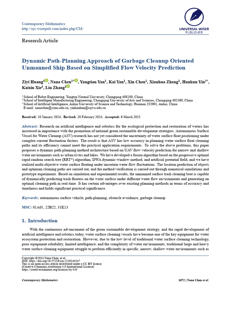 Dynamic Path Planning for ASVs in Water Cleanup | PDF | Unmanned Aerial ...