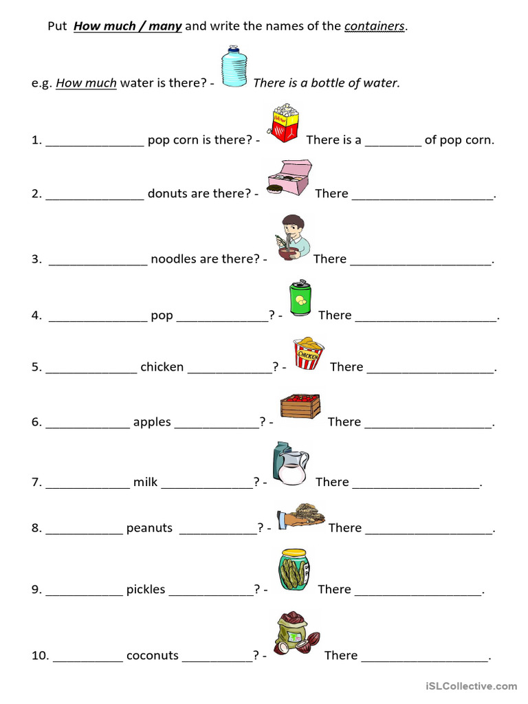 Container Quantity Questions Worksheet | PDF