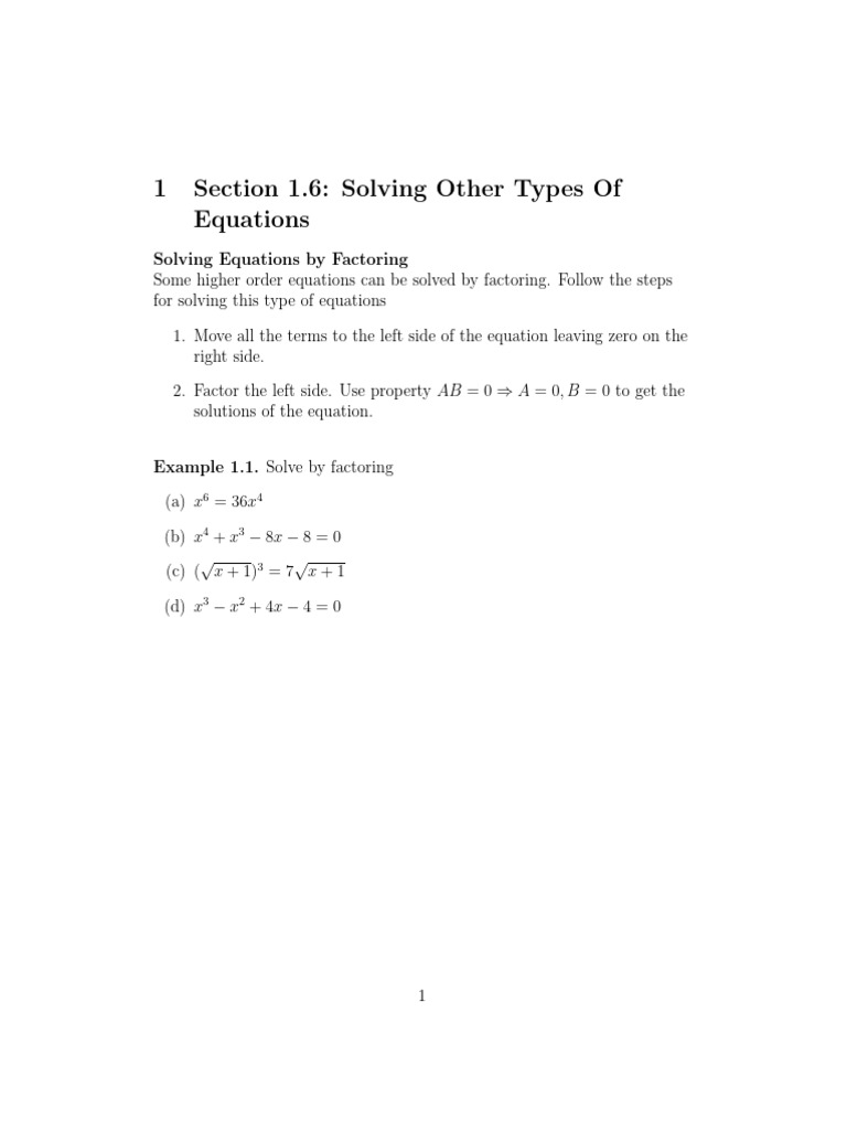 Section 1.6 Solving Other Types of Equations | PDF | Square Root ...