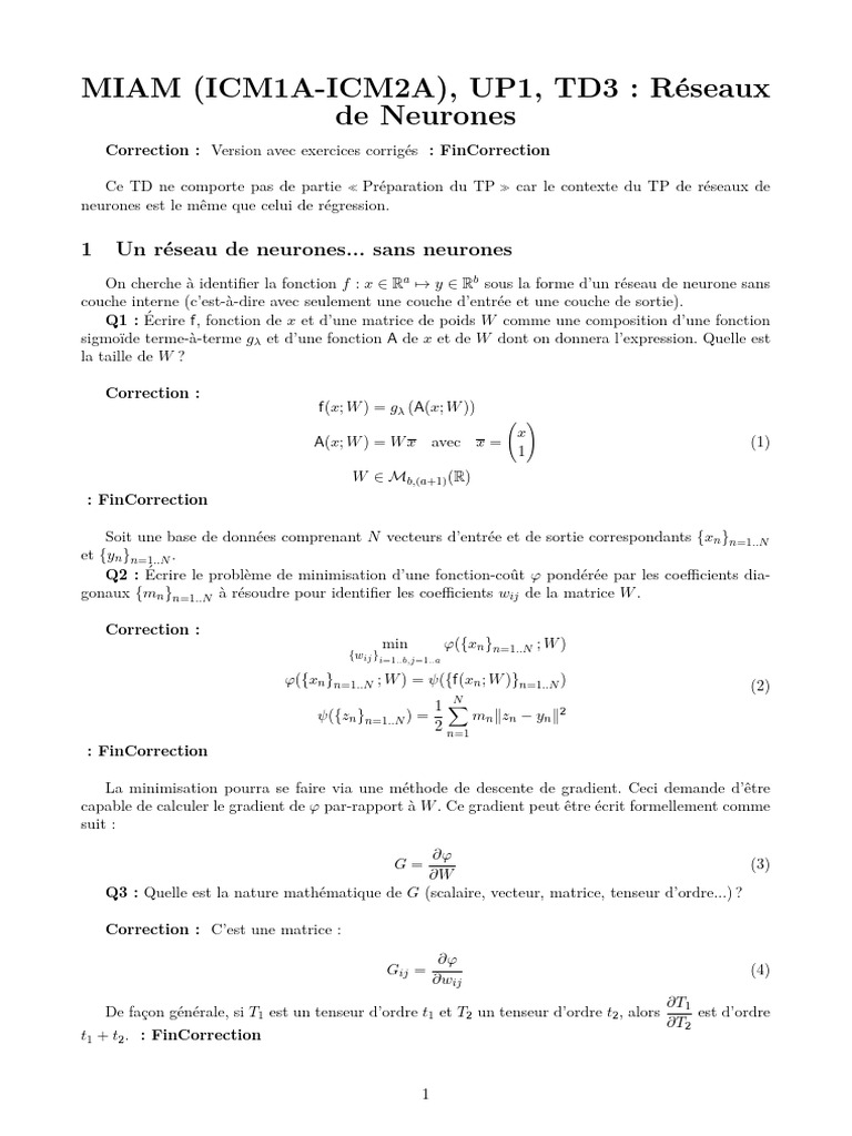 Exercices corrigés sur les réseaux de neurones | PDF | Tenseur ...