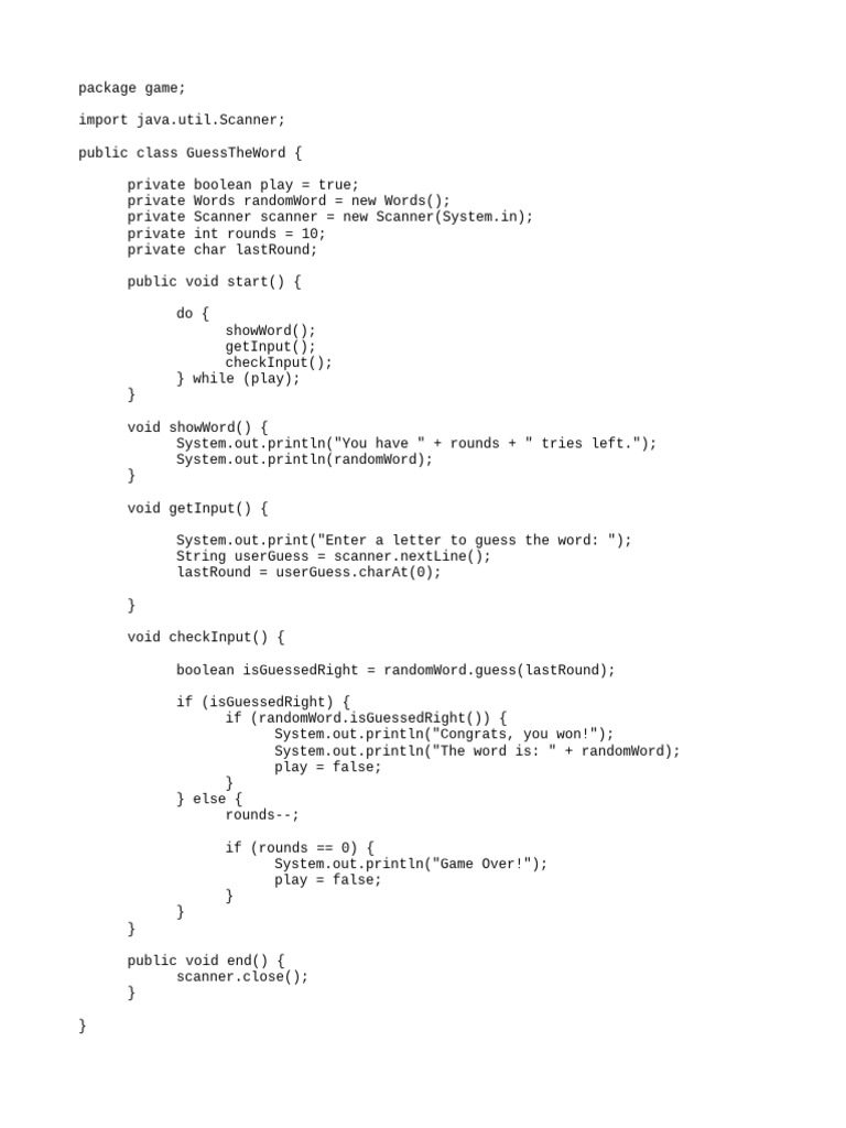Java Word Guessing Game Code | PDF