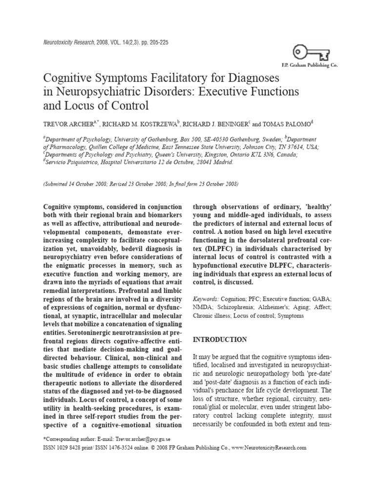 Cognitive Symptoms in Neuropsychiatry | PDF | Schizophrenia ...