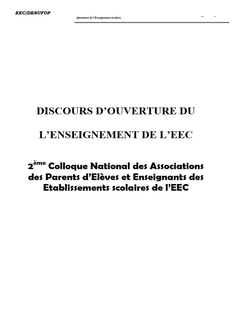 Discours d'ouverture du 2ème colloque EEC | PDF | Branches du christianisme