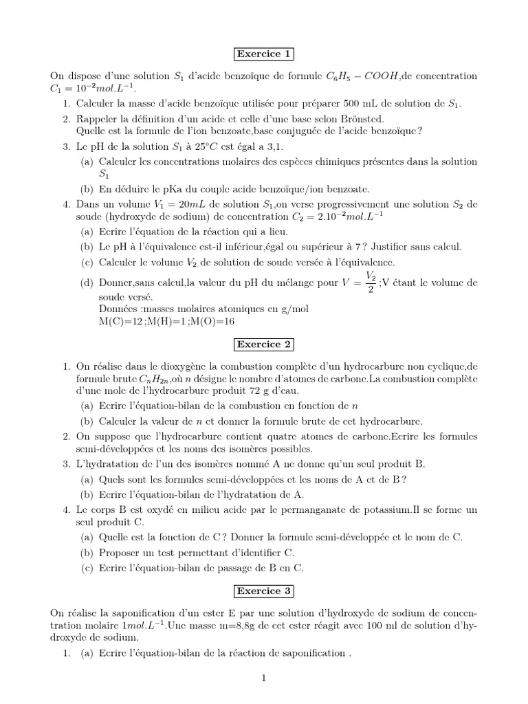 Calculs et Réactions en Chimie Organique | PDF | Hydroxyde de sodium | Ph