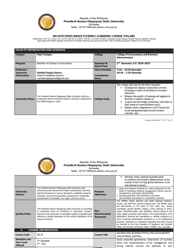 Flexible Learning Syllabus for BSA Course | PDF | Governance | Business ...