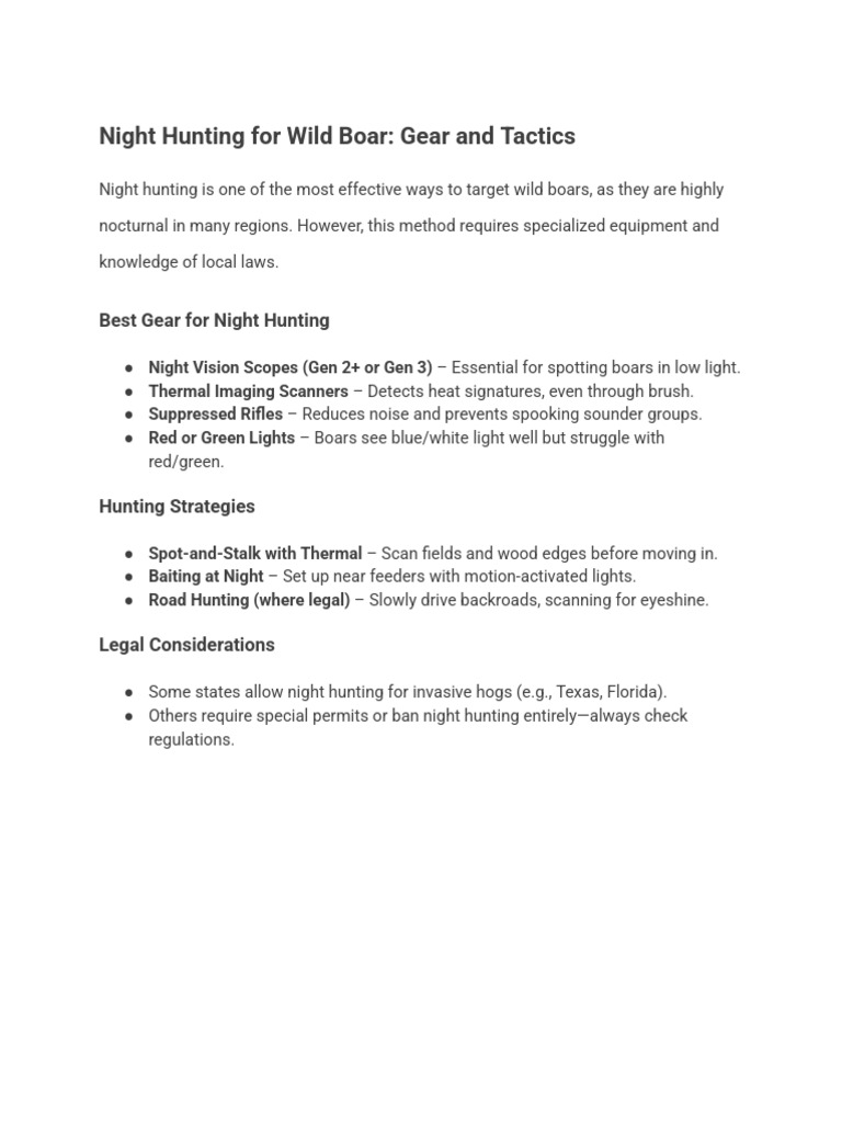 Night Boar Hunting Gear and Tactics | PDF