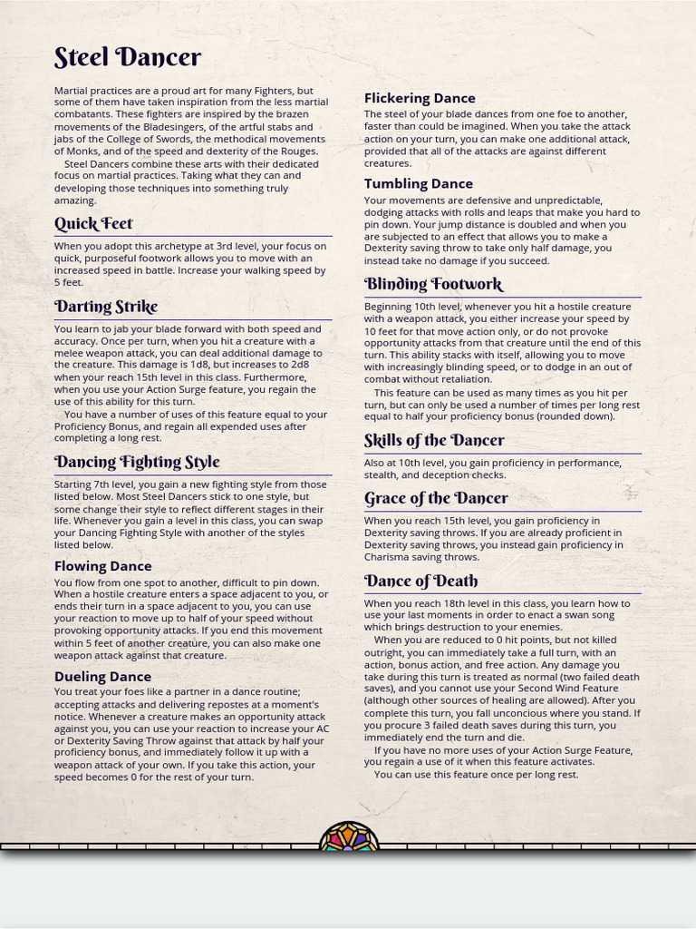Homebrew Fighter Subclass_ Steel Dancer _ GM Binder | PDF