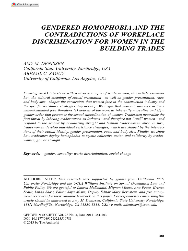 Gendered Homophobia in Tradeswomen's Work | PDF | Masculinity | Lesbian