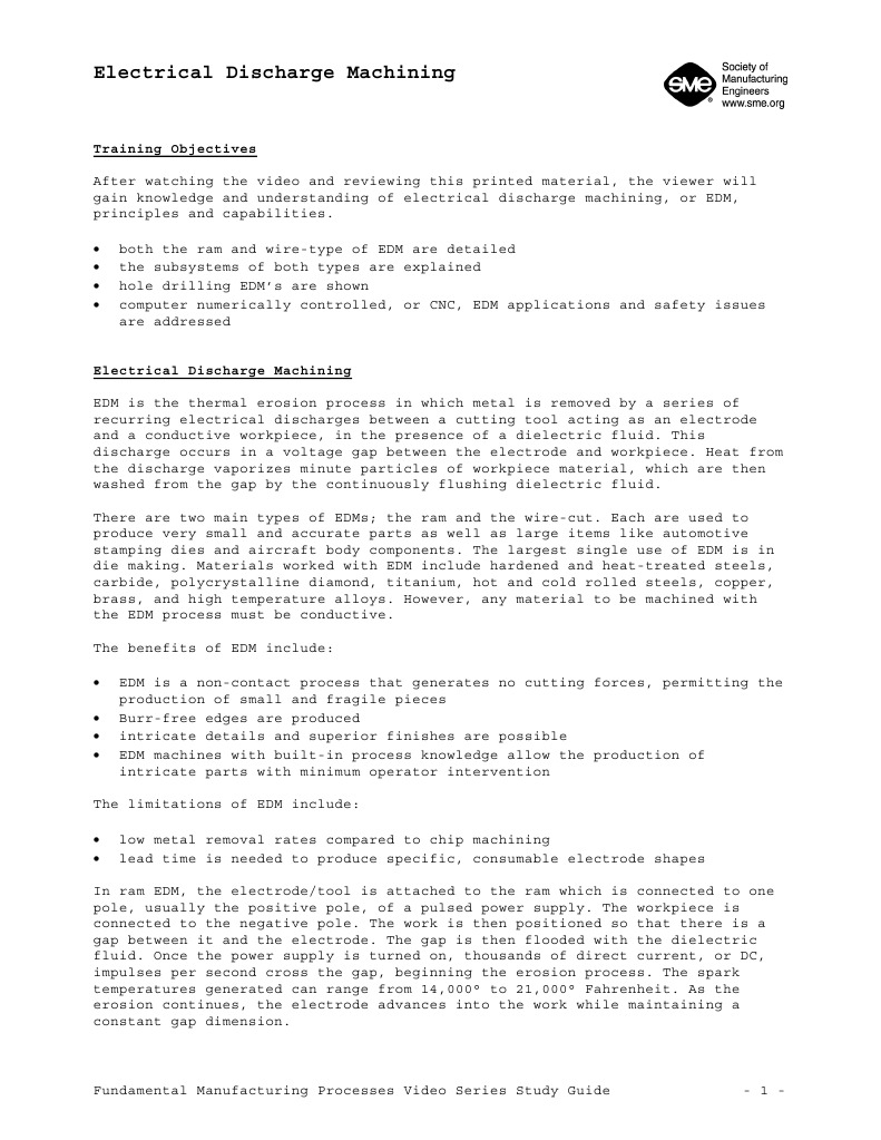 Overview of Electrical Discharge Machining | PDF | Science ...