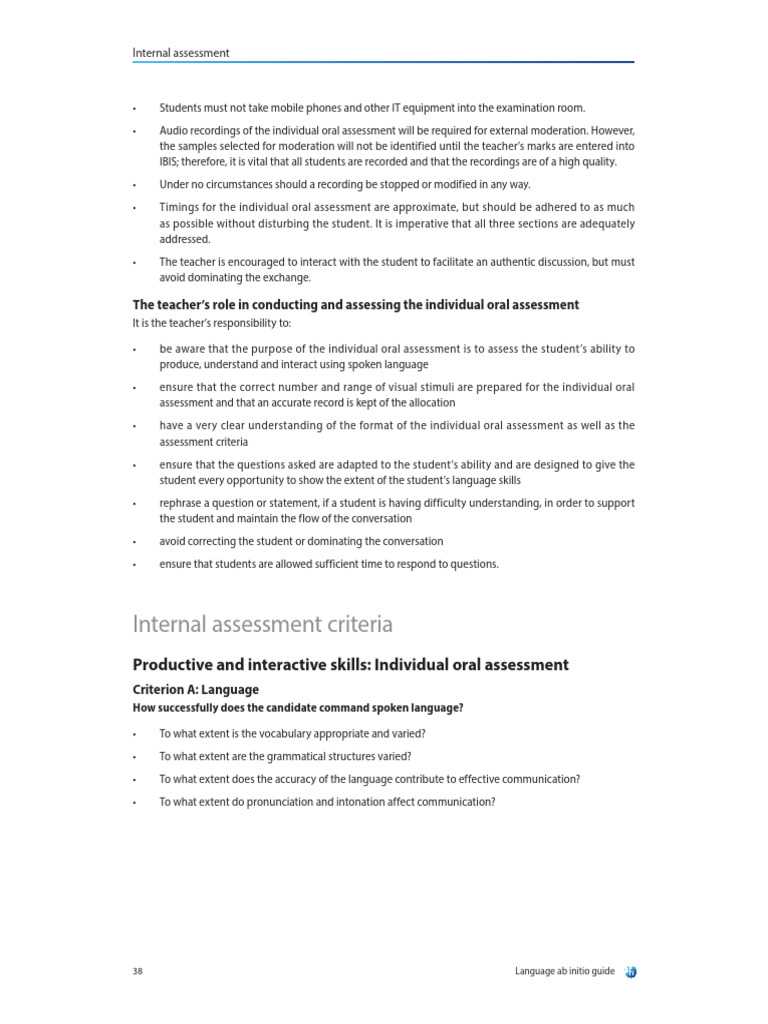 Internal Assessment Criteria | PDF | Communication | Grammar