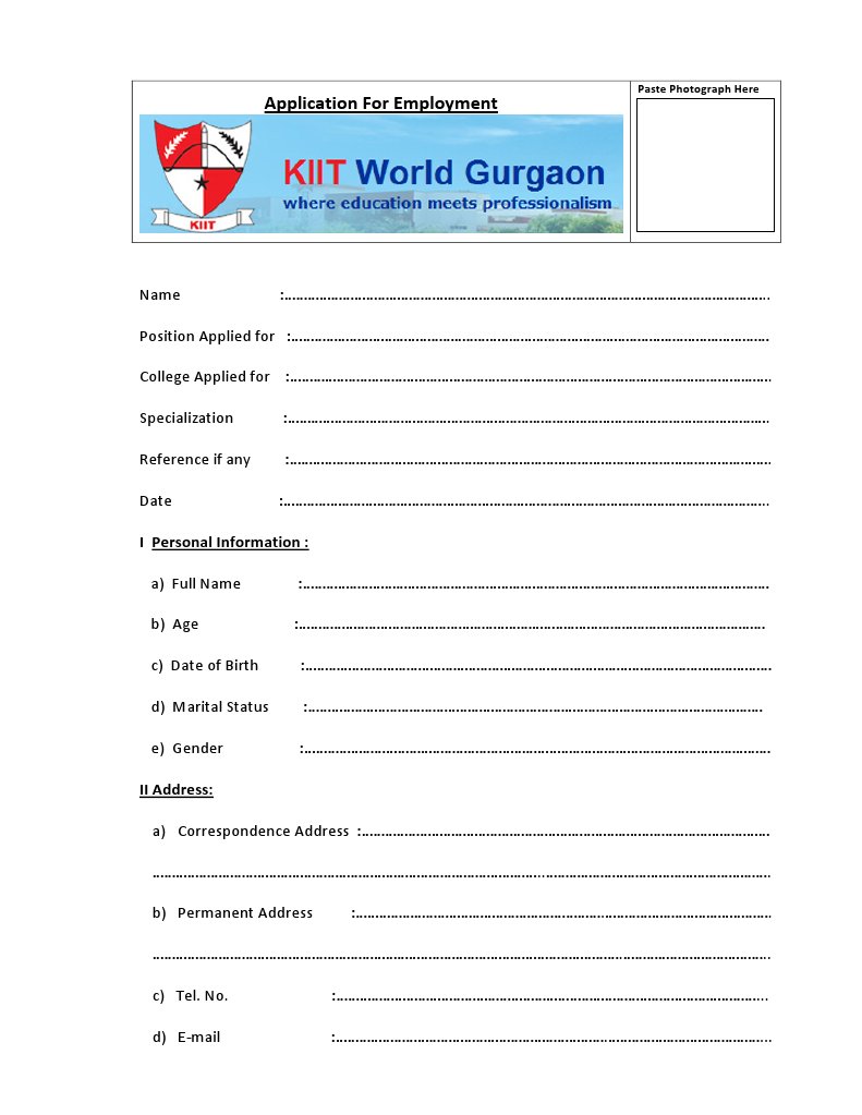 Employment Application Form Template | PDF