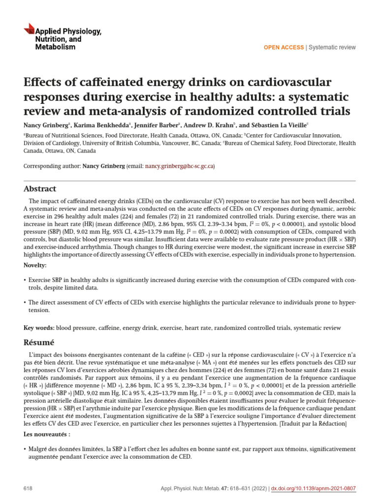 Caffeinated Energy Drinks and Exercise Cardiovascular Effects | PDF ...