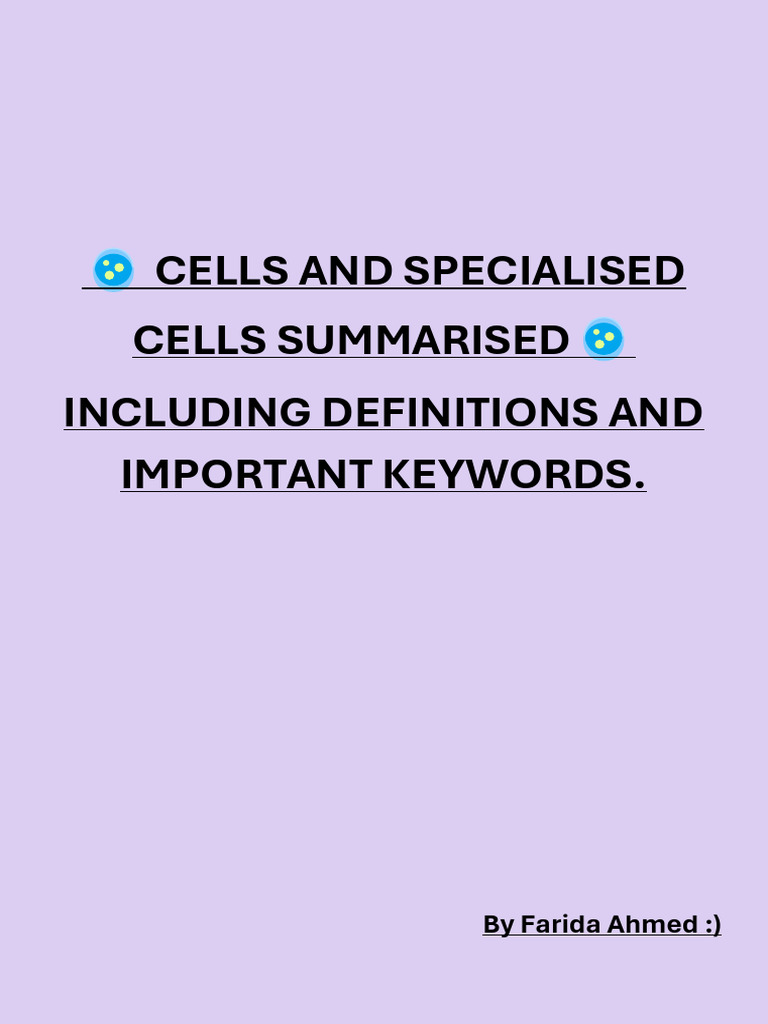 Specialized Cells and Their Functions | PDF | Cell (Biology ...