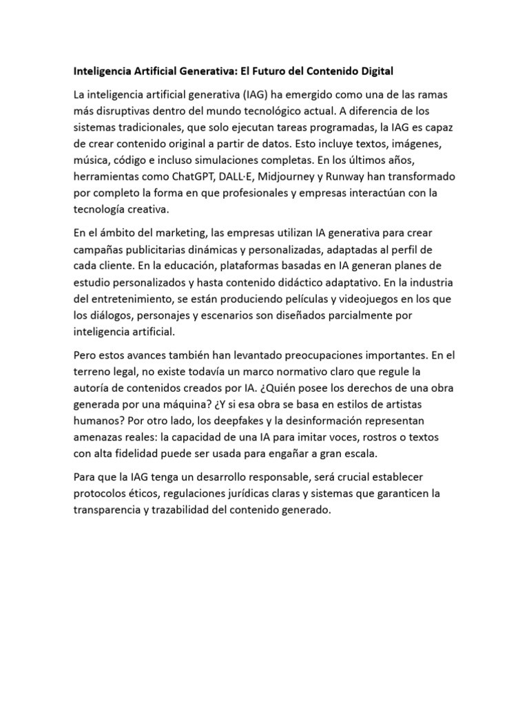 Futuro de la Inteligencia Artificial Generativa | PDF
