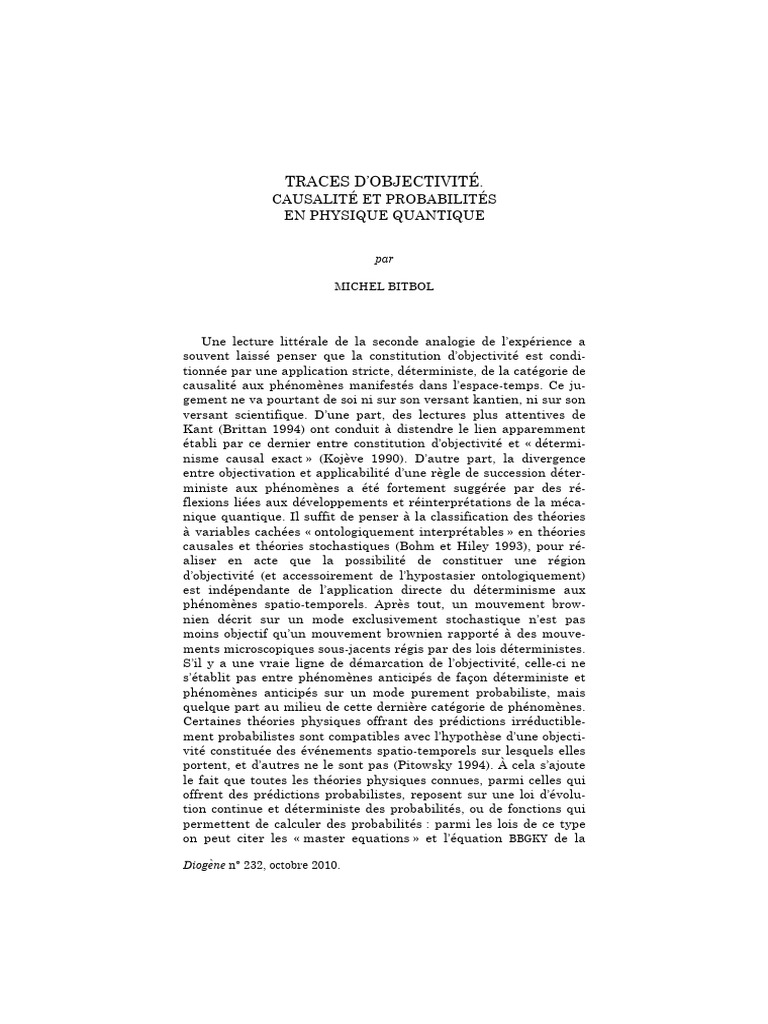 Causalité et Objectivité en Physique Quantique | PDF | Mécanique ...