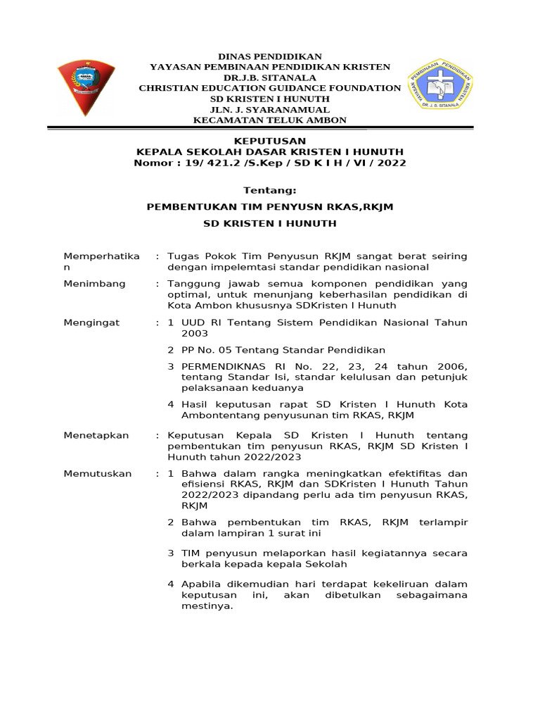 Pembentukan Tim RKAS dan RKJM 2022 | PDF