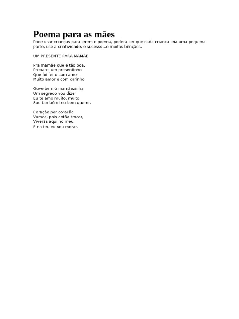 Poema Criativo para Mães | PDF