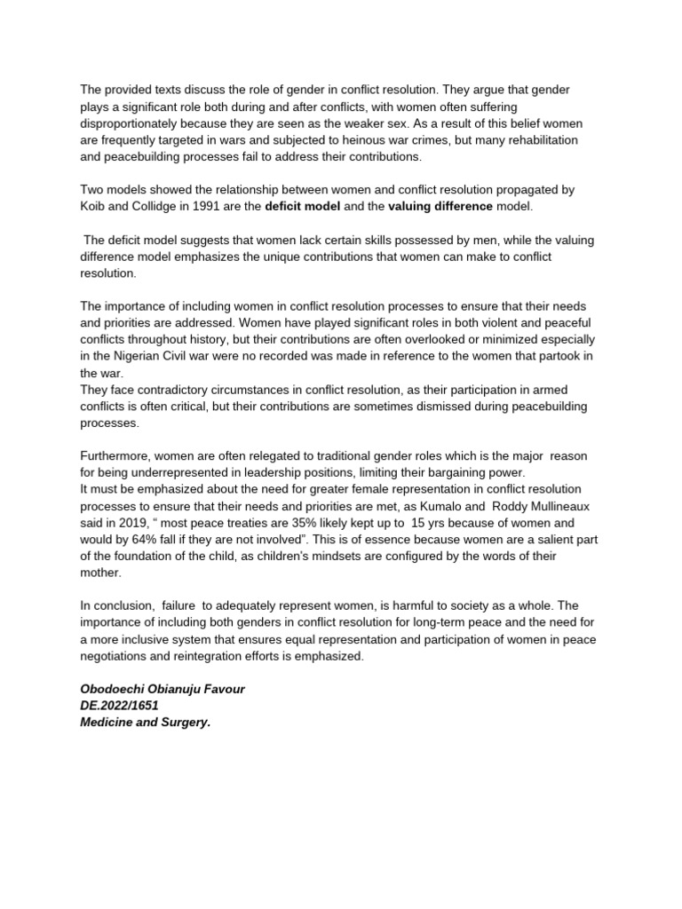 Role of Gender in Peace Control | PDF