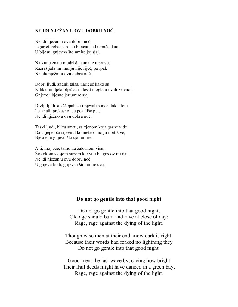 Do Not Go Gentle Into That Good Night Deutsch