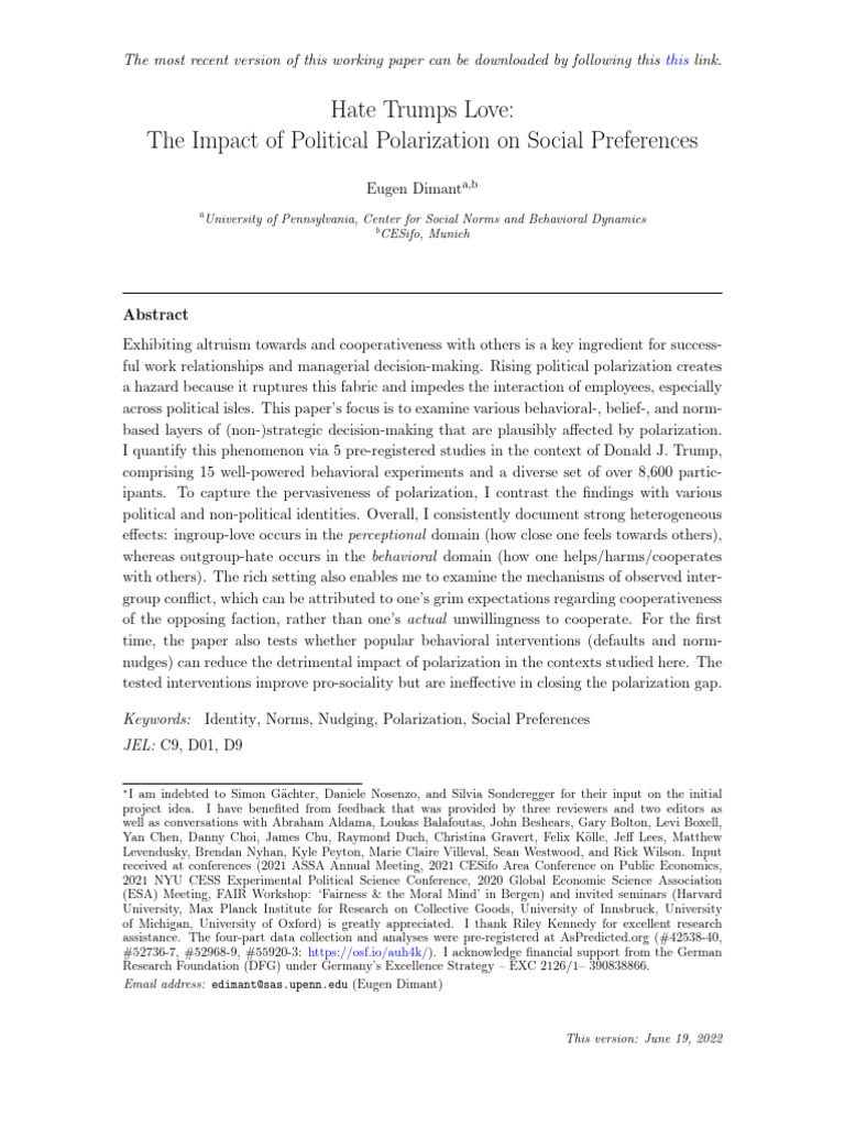 The Impact of Political Polarization On Social Preferences | PDF ...