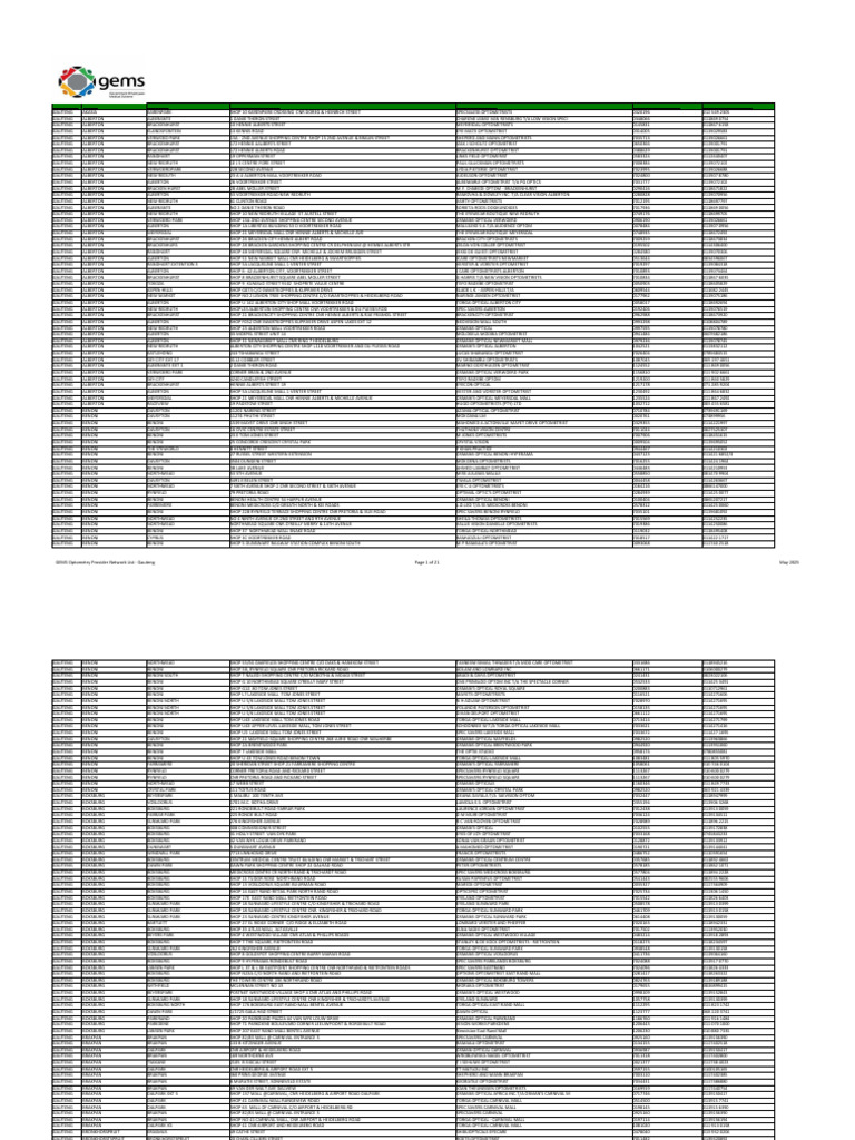 GEMS Optometry Network Providers - Gauteng | PDF | Optometry | Vision