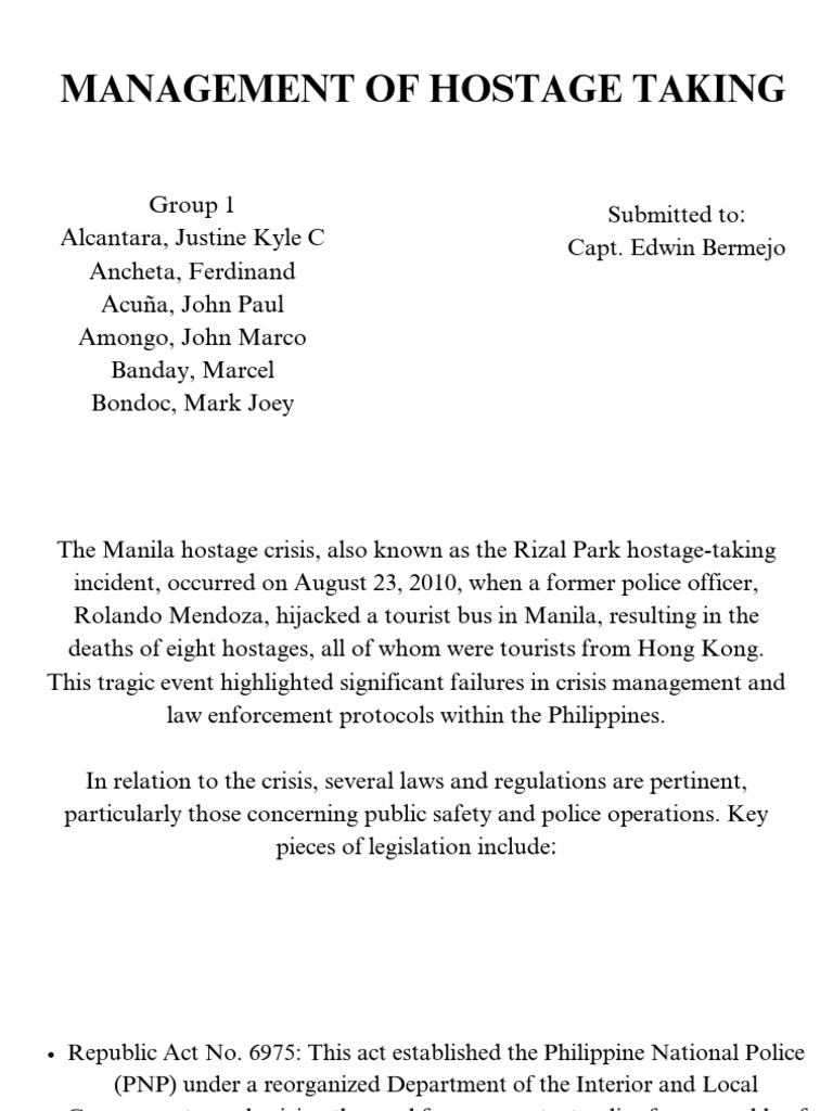 Hostage Crisis Management in Manila | PDF | Law Enforcement | Crime ...