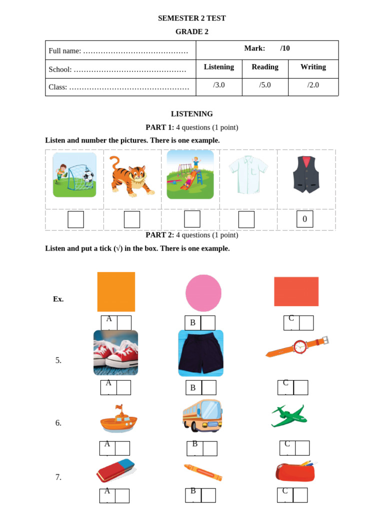 Grade 2 Semester 2 Test Format | PDF