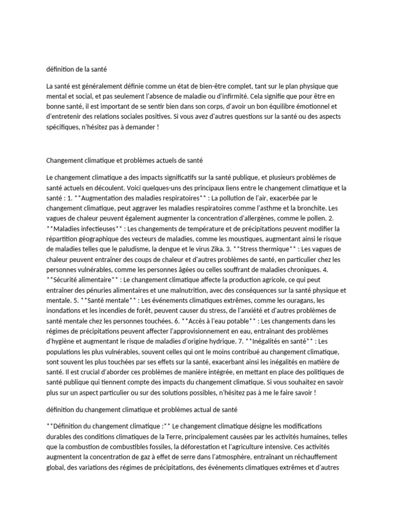 Impact du climat sur la santé humaine | PDF | Changement climatique ...