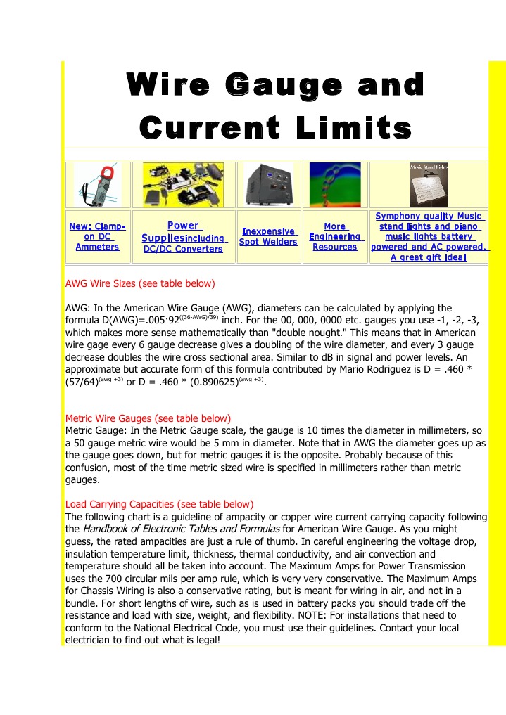 Wire Gauge and Current Limits Power Supplies PDF Electricity
