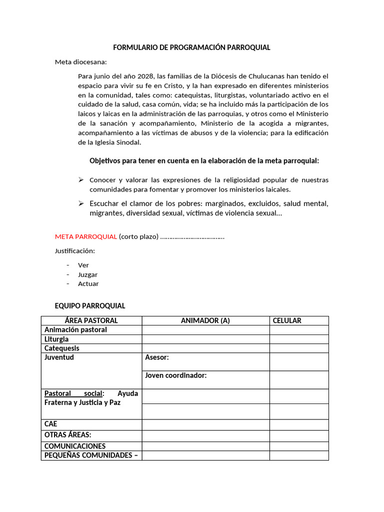 Formulario de Programación Parroquial 2025 | PDF | Religiones abrahámicas