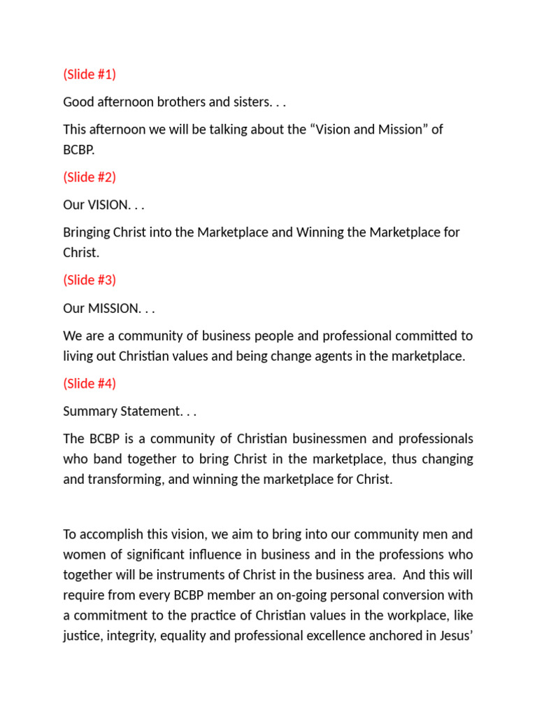 BCBP Vision and Mission Overview | PDF | Jesus | Theology