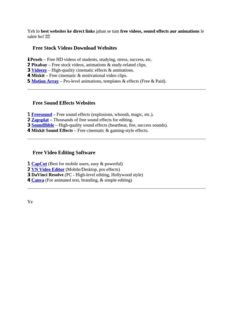 Free Video, Sound Effects & Editing Tools | PDF