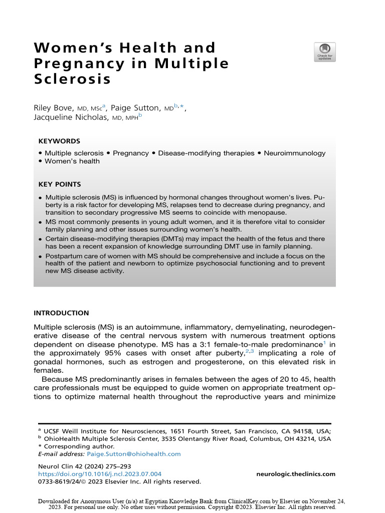 Picture of Women's Health and Pregnancy in Multiple Sclerosis 2 | PDF | Multiple ...