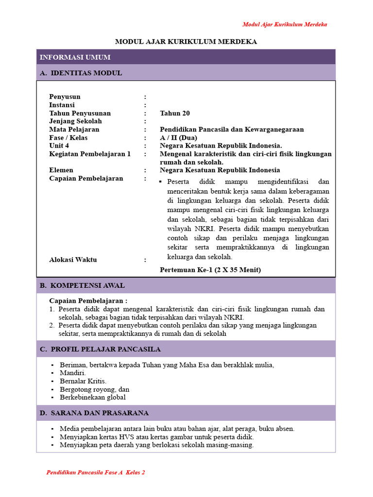 Modul Ajar Pendidikan Pancasila Kelas 2 | PDF
