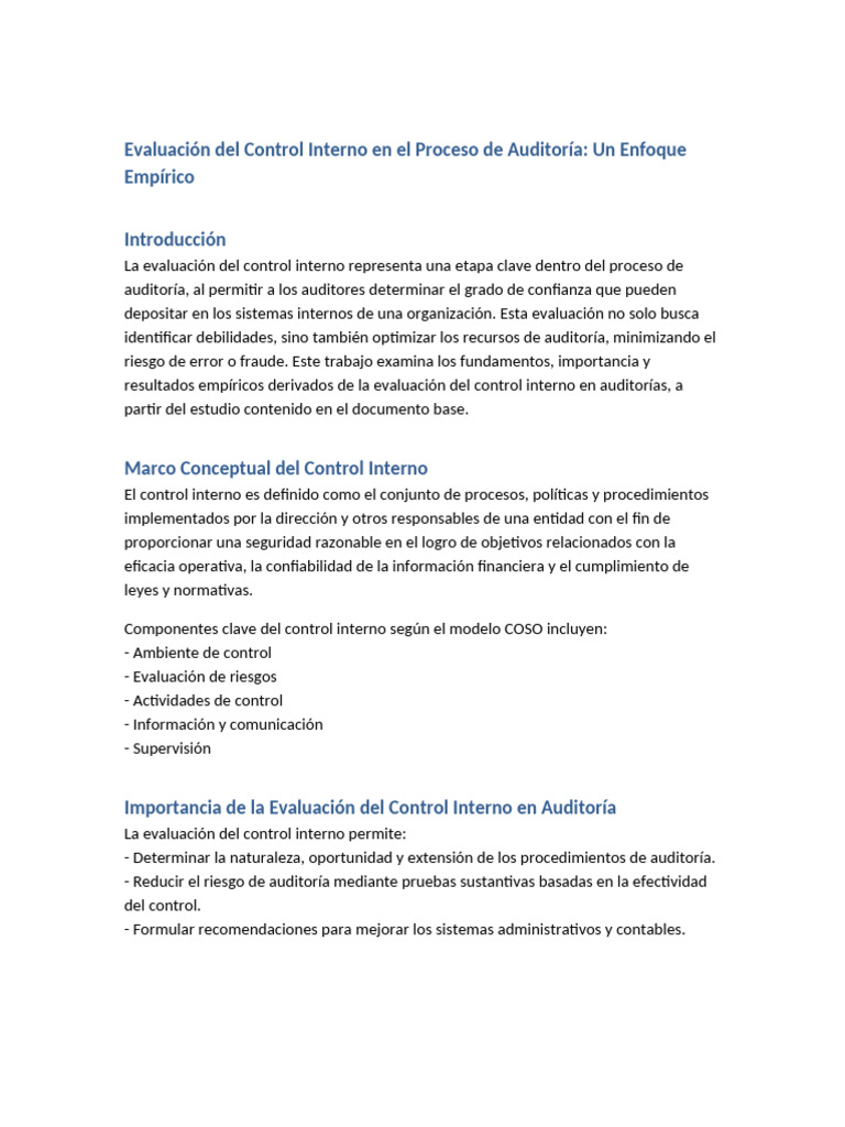 Evaluación del Control Interno en Auditoría | PDF | Auditoría | Evaluación