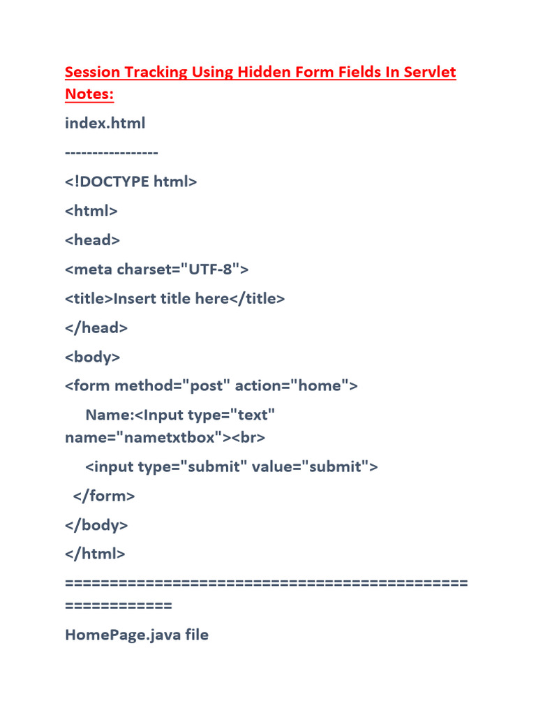 Session Tracking Using Hidden Form Fields in Servlet Notes | PDF