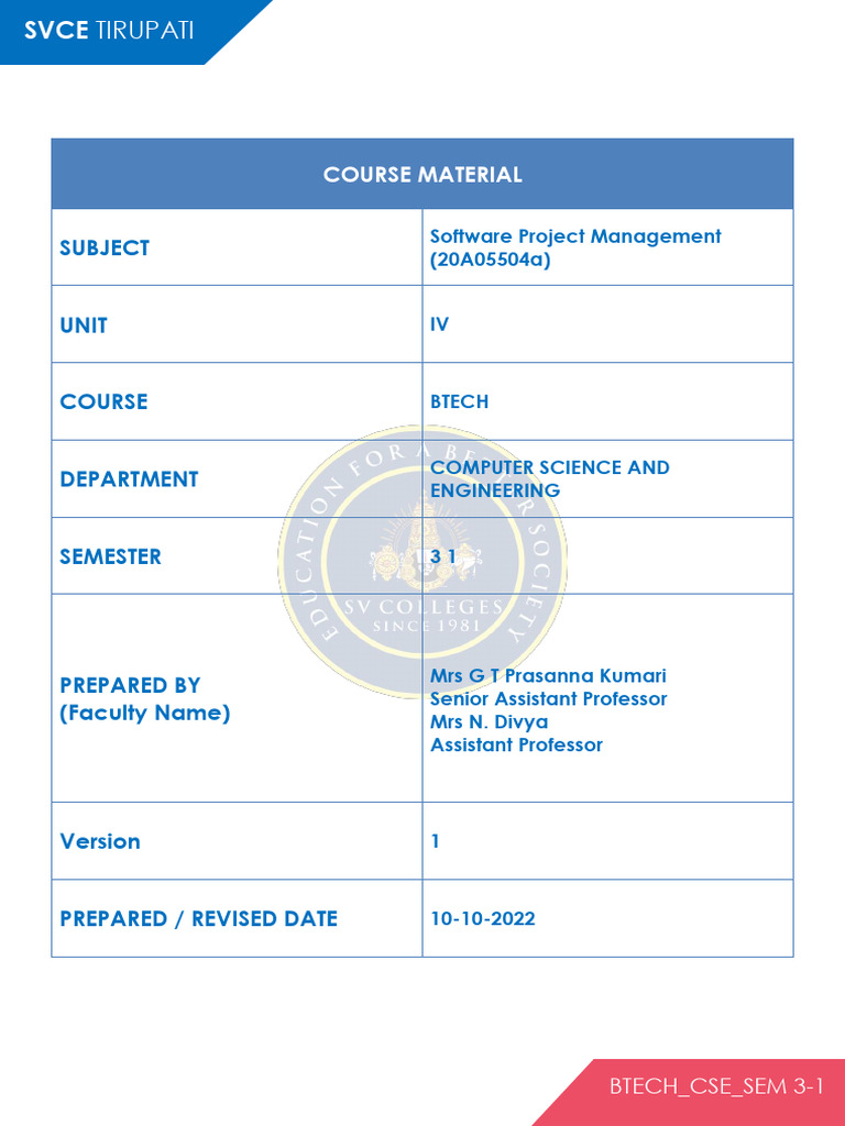Software Project Management Course Material | PDF | Software ...