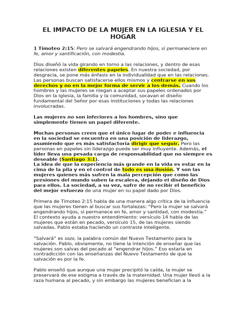 El Impacto de La Mujer en La Iglesia y El Hogar | PDF | Iglesia ...