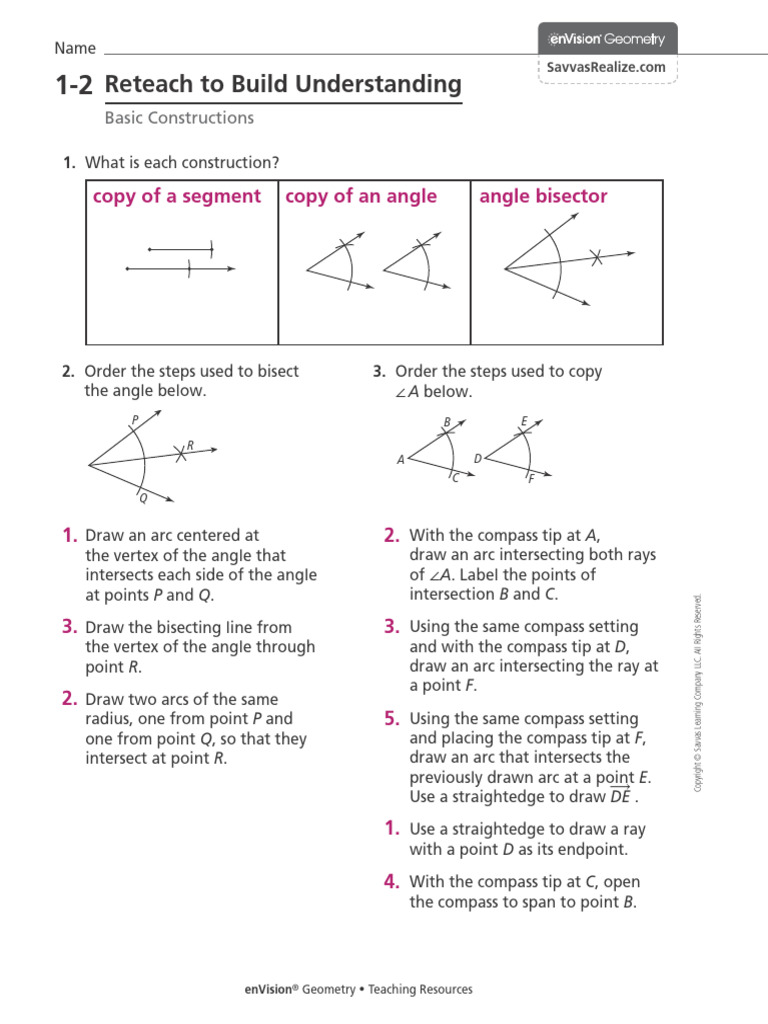 Reteach: Basic Geometric Constructions | PDF | Euclidean Plane Geometry ...