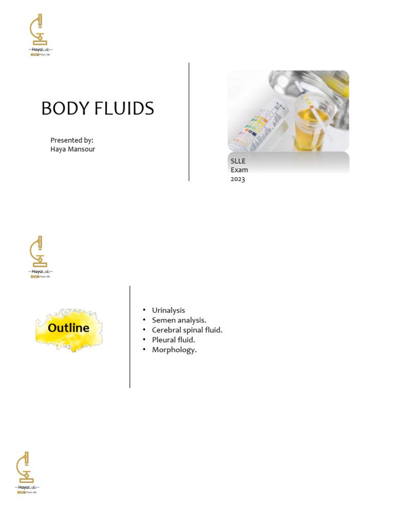 Urinalysis and Body Fluids Overview | PDF | Urine | Medical Specialties