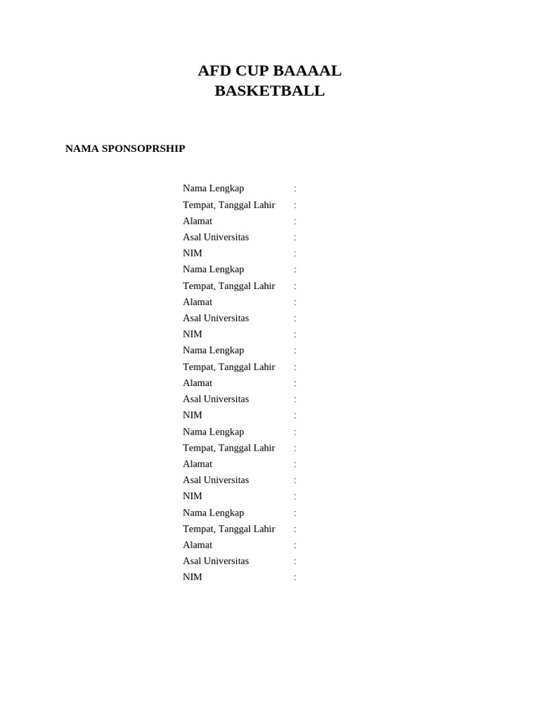 Formulir Pendaftaran AFD Cup Basketball | PDF